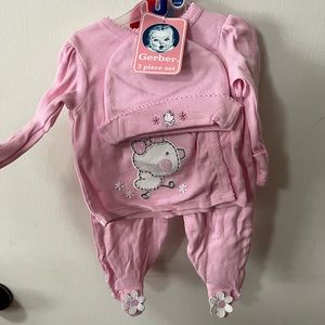 0-3 Month Girls Long Sleeve Pink And White Three Piece Set Adorable NEW!